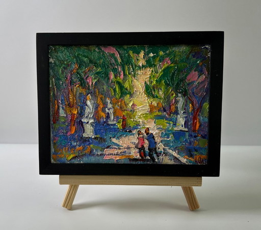 Original-Ölgemälde: Sommerliche Straßenlandschaft, Spaziergang im Park – schilderijen tekeningen, Canvas