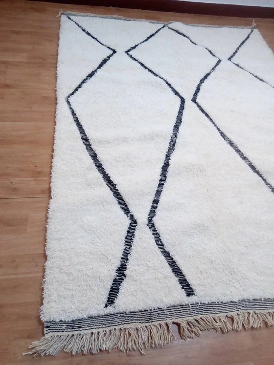 Handwoven Moroccan rug in Beni Ourain style - Long pile - 100% wool - 244 x 179 cm – Rugs & carpets, Cotton (photo 4 of 9)