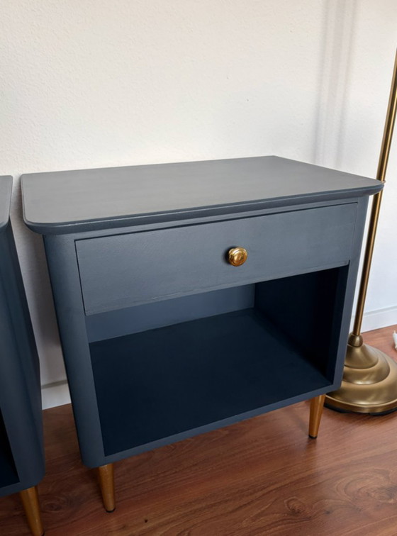 Image 1 of 2 elegant bedside tables made of solid wood - anthracite grey