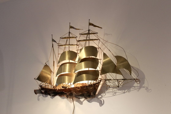 Daniel d’Haeseleer Zeilschip Wandlamp Sculptuur, Wandlampen, Koper, Messing (foto 5 van 9)