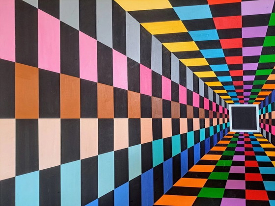 Image 1 of Depth - Quadro op-art di Franklin van Dam (95 x 95 cm, acrilico su MDF)