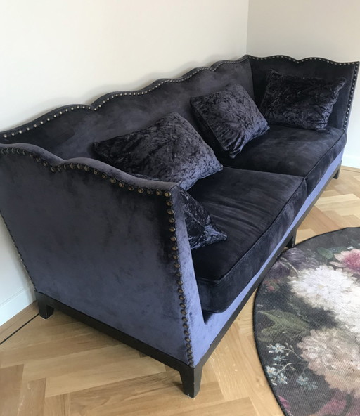 Banc du château en velours bleu – banken, Velvet, Wood (photo 2 of 5)