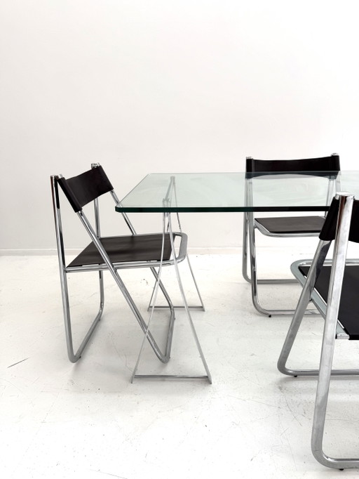 Vintage Eettafel In Chroom & Glas, Peter Ghyczy ‘80 – Chrome (photo 2 of 10)
