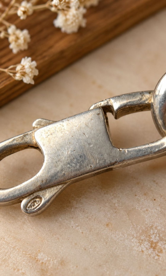 Antique 925 Sterling Silver Curb Chain Bracelet — Engraved Plate « K » — 32g / 24cm – Decorative Objects (photo 5 of 6)