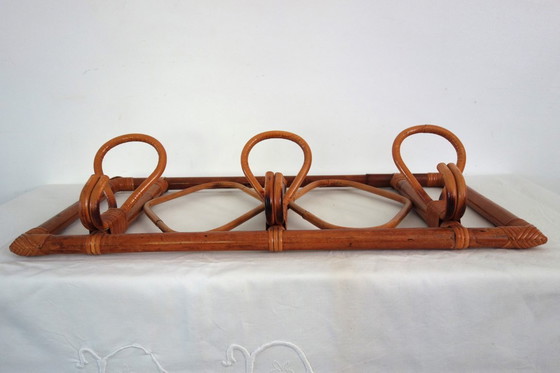 Image 1 of Porte manteaux mural bambou et rotin vintage