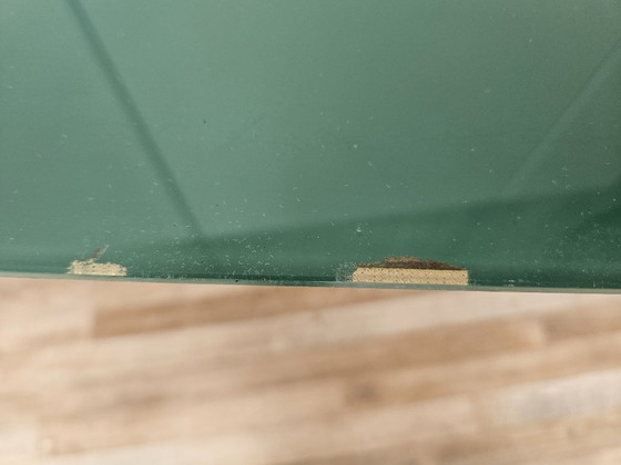 Image 1 of Mid-century mahogany dining table with aquamarine glass top