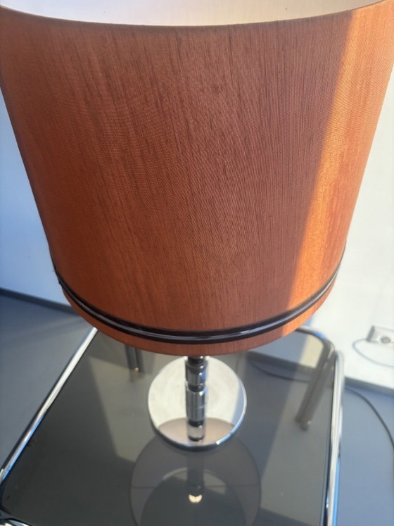 Image 1 of Modern Table Lamp with Fabric Shade and Chrome Base
