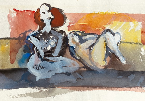 Image 1 of Marcus de Vestele abstract composition with 2 women circa 1975