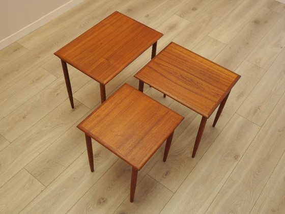 Image 1 of Set van teakhouten bijzettafels, Deens design, jaren 70, gemaakt in Denemarken.