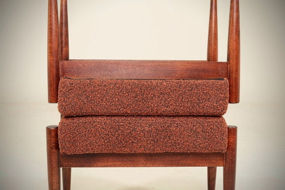 Image 1 of Pair de tabourets bouclé rustine et bois 