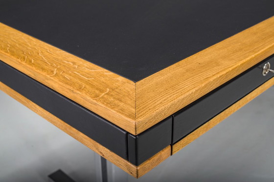 Image 1 of Mid-Century Modern Schreibtisch aus Eiche und Chrom mit Lederplatte, 1980er Jahre