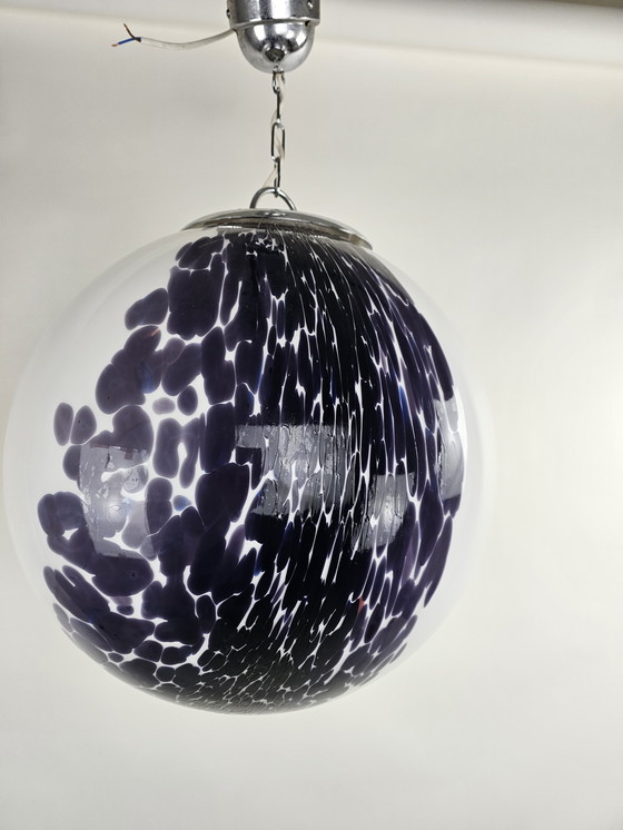 Image 1 of Large globe lamp diameter 45cm Italy 60s glass white and purple