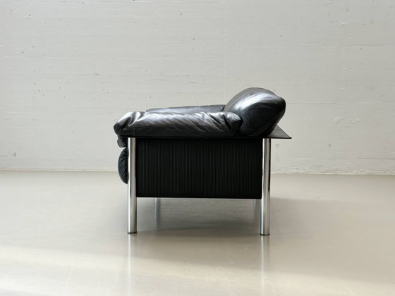 Image 1 of Tweezitsbank in zwart leer van Pierluigi Cerri voor Poltrona Frau, Italië, jaren 90