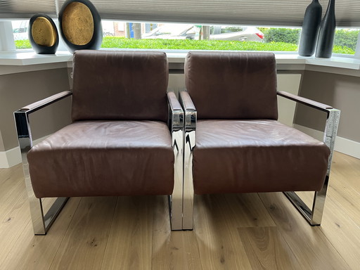 2x Moderne Leren Fauteuils