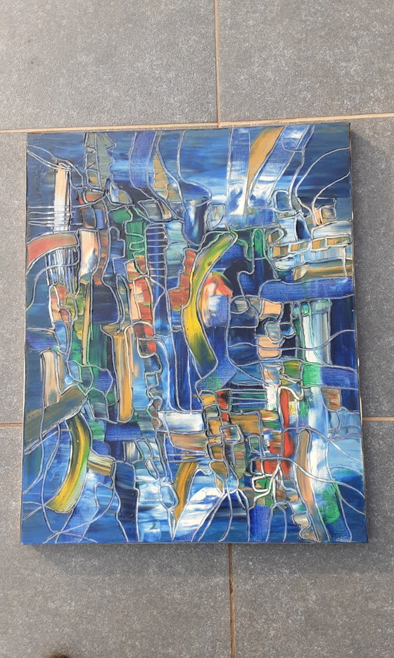 Image 1 of Dipinto La città blu, 2007, Bruno Cantais, 81 x 65 cm, certificato.