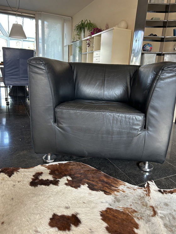 Image 1 of Set divano-poltrona-pouf Gelderland 4800 in pelle nera