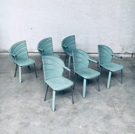 Image 1 of Postmodern Design Leather Dining Chair set by Mario Morbidelli for Naos, Italy 1980's