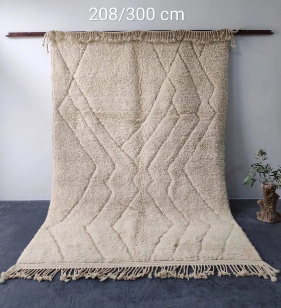 Large Ecru Beni Ouarain Rug, Chevron and Diamond Patterns - 208x300cm – Rugs & carpets, Wool, Cotton (photo 3 of 3)