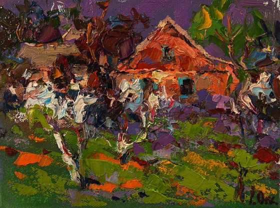 Original Oil Painting Rural Evening Landscape Spring in the Village – Paintings & Drawings, Canvas (photo 3 of 8)