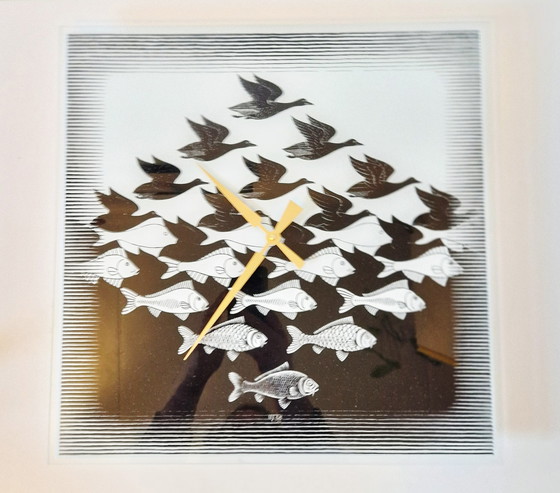 Image 1 of M.C. Escher wall clock air and water 1992/2000 design wall clock