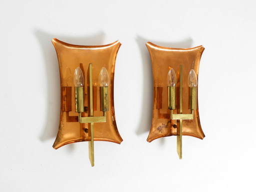 Appliques murales d'église uniques, grandes et lourdes, de style milieu du siècle, en cuivre et laiton