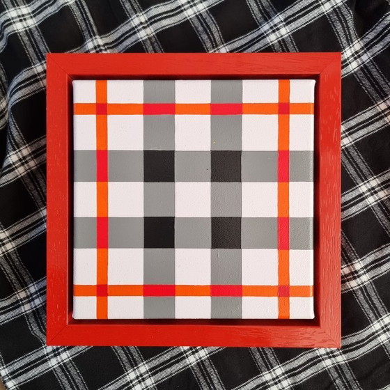 Image 1 of Œuvre d'art contemporaine moderne à carreaux écossais, faite à la main, 25x25