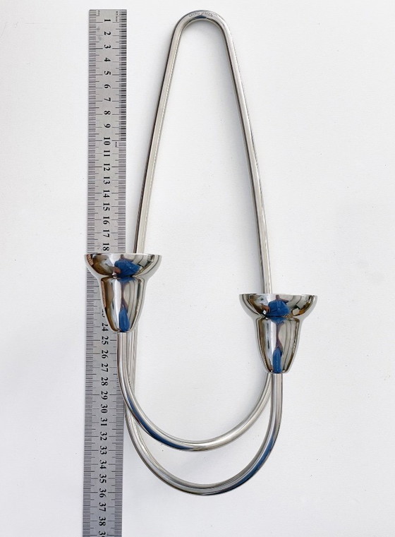 Image 1 of Candelabro de pared grande de acero inoxidable de Georg Jensen, diseño danés Swing