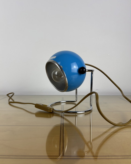 Image 1 of Table Lamp, Targetti Sankey Metal, Eyeball, 70s, Italy, Space Age, Sputnik design, 1970s, Blue Vintage Lamp with Chrome Stand