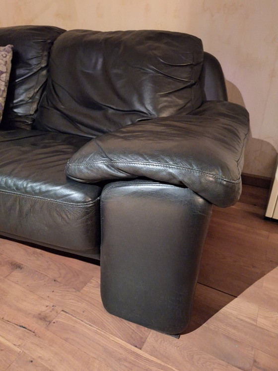 Image 1 of 2 x Spacious Two-Seater Sofas Black Long-Life Leather