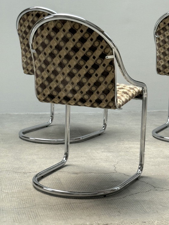 Image 1 of SET OF 5 CHROMED STEELTUBE CANTILEVER CHAIRS IN THE STYLE OF GASTONE RINALDI, ITALY 1970s