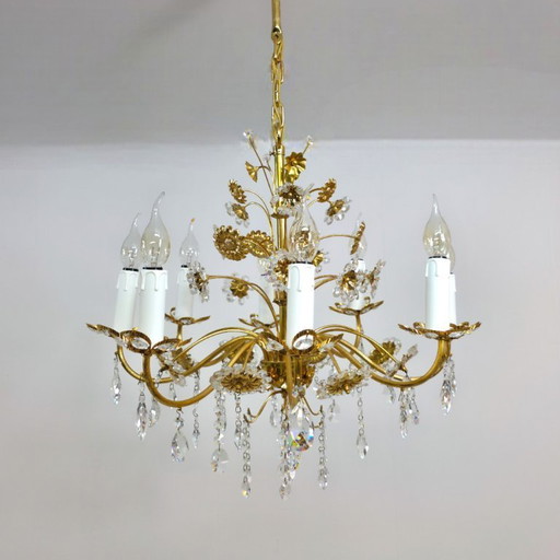 Lustre Palwa tournesols en cristal avec cadre doré