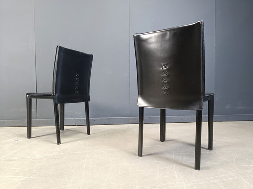 Chaises de salle à manger en cuir noir par Arper Italie, 1980 - ensemble de 6