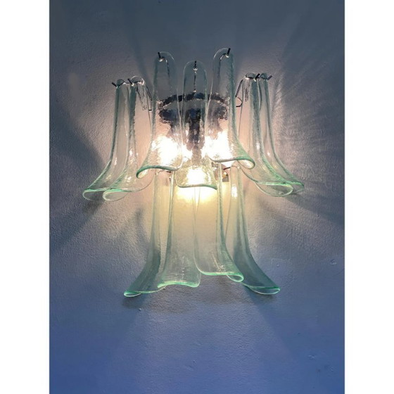 Image 1 of Coppia di applique italiane contemporanee in vetro di Murano “Selle” con tonalità verde acqua