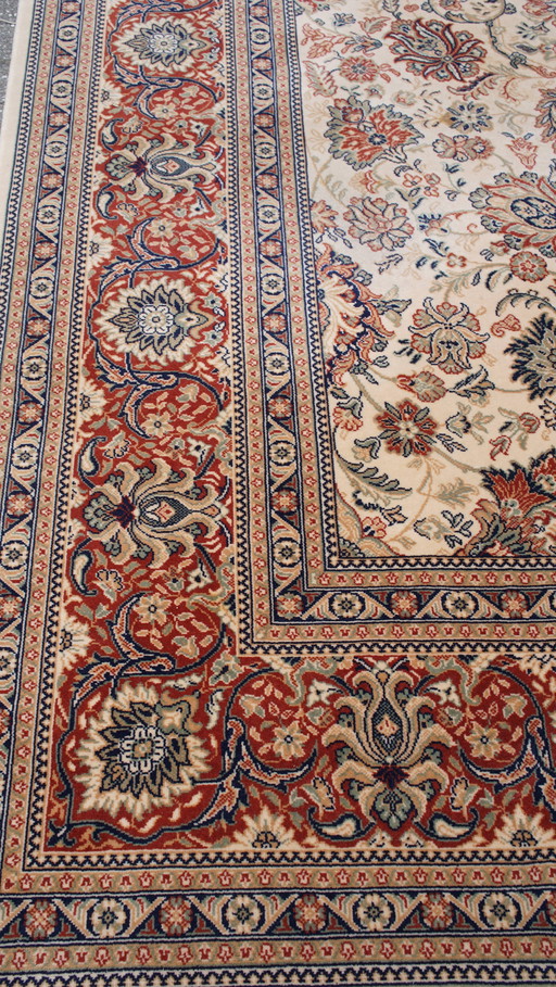 Grand tapis en laine dans les tons beige/brun/jaune et rouge 403x298cm