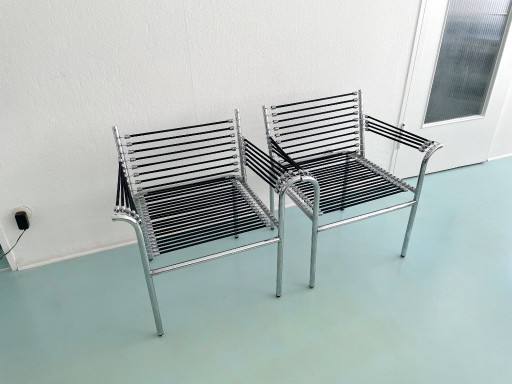 Fauteuil Sandows de René Herbst, par Ecart International, Chrome Caoutchouc, 2 pièces