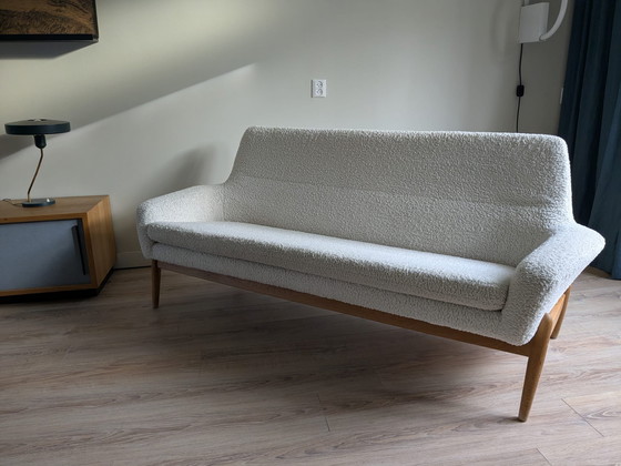 Image 1 of Ib Kofod Larsen for Bovenkamp Sofa in Oak wood and White Boucle Fabric