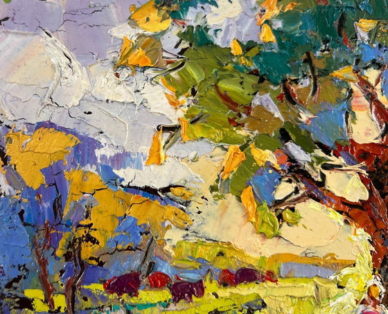 Image 1 of Original Oil Painting Summer Nature Landscape The heat hangs over the field