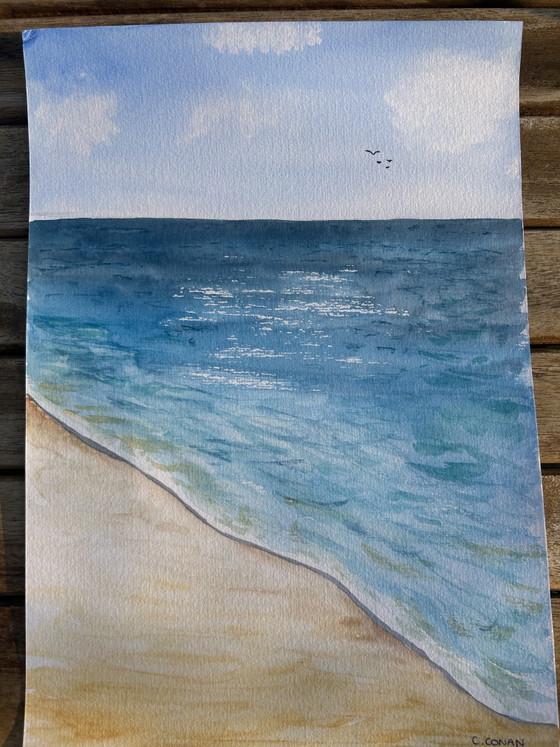 Image 1 of Watercolor seaside birds