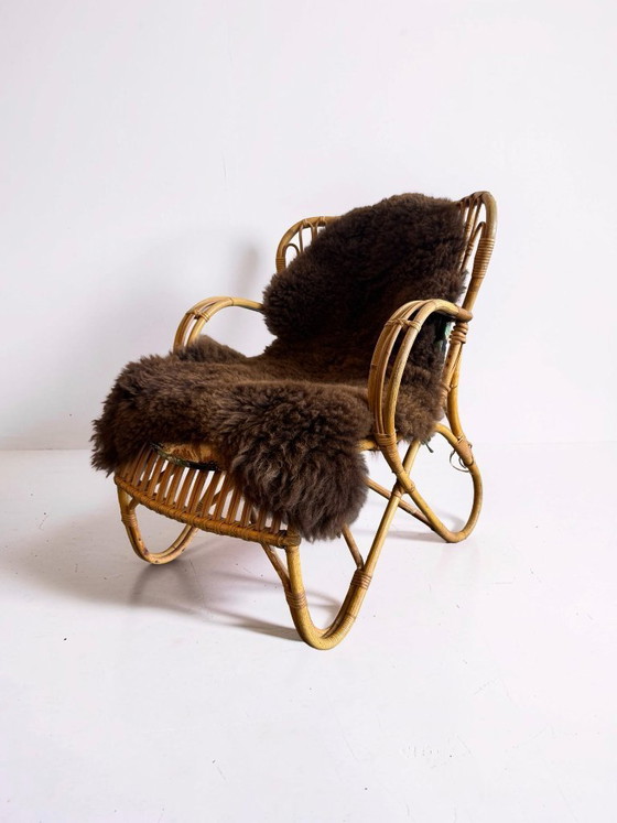 Image 1 of Fauteuil lounge en rotin de Dirk van Sliedregt pour Rohé, 1960