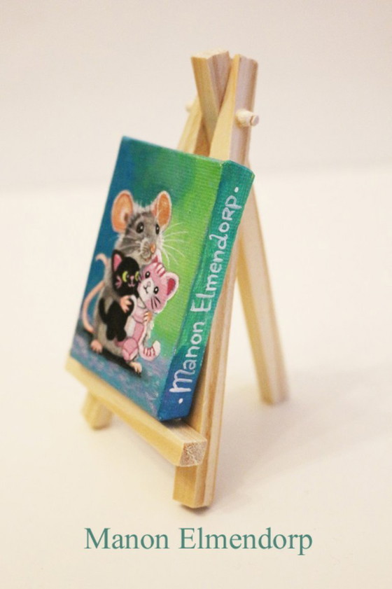 Image 1 of Unique Hand-Painted Little Mouse Painting, Signed