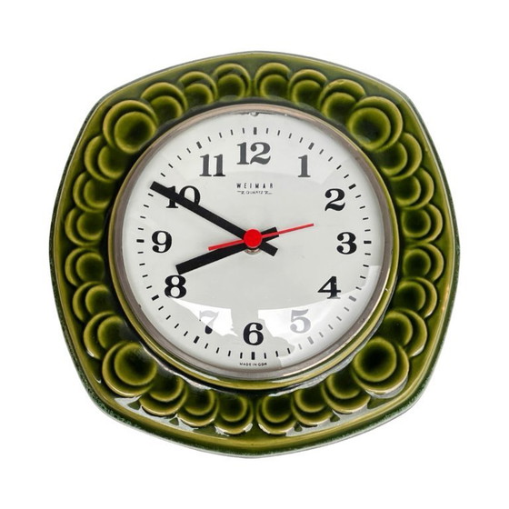 Image 1 of Grüne Keramik-Wanduhr, Weimar, Deutschland (DDR) – 1970er Jahre