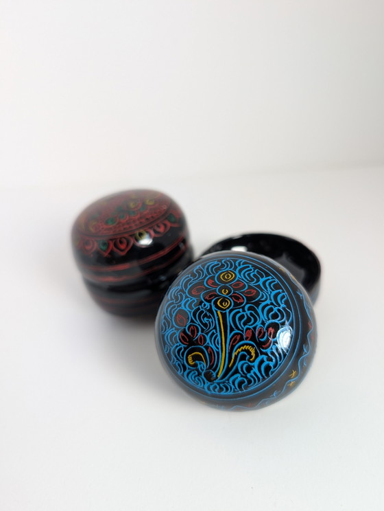 Image 1 of Set aus 2 handgefertigten burmesischen Lackdosen