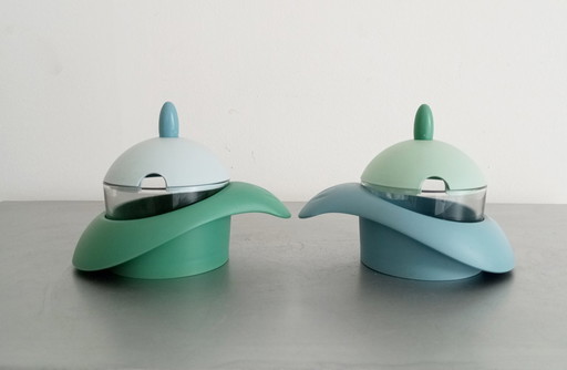 Pareja de parmesanos/azucareros Pino Spagnolo space age/pop-art designer 1970's Biesse Italia