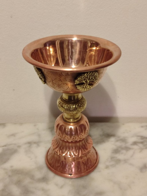 Dekorativer Ritualkelch, Kupfer und Messing – Lebensbaum (15 cm)