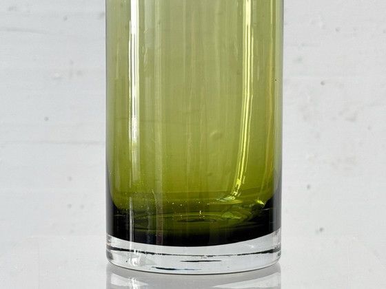 Image 1 of Slim glass vase in olive green, 1970s