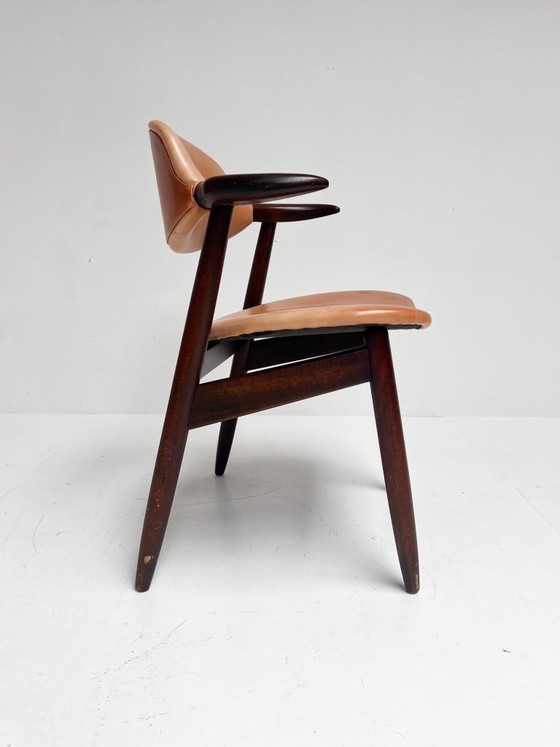 Image 1 of Poltrona in pelle color cognac a forma di corno di mucca, anni '70