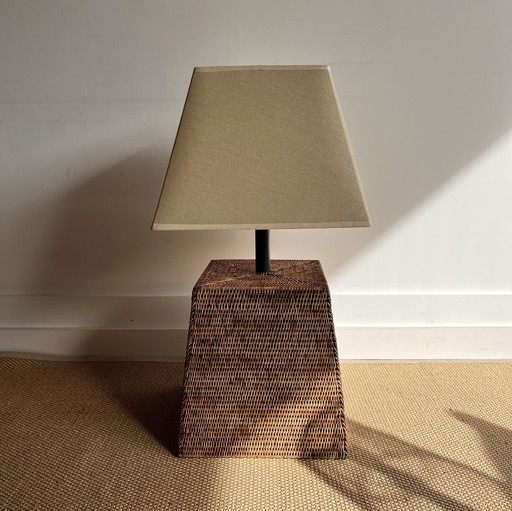 Xxl Square Rattan Bamboo Lamp Vintage