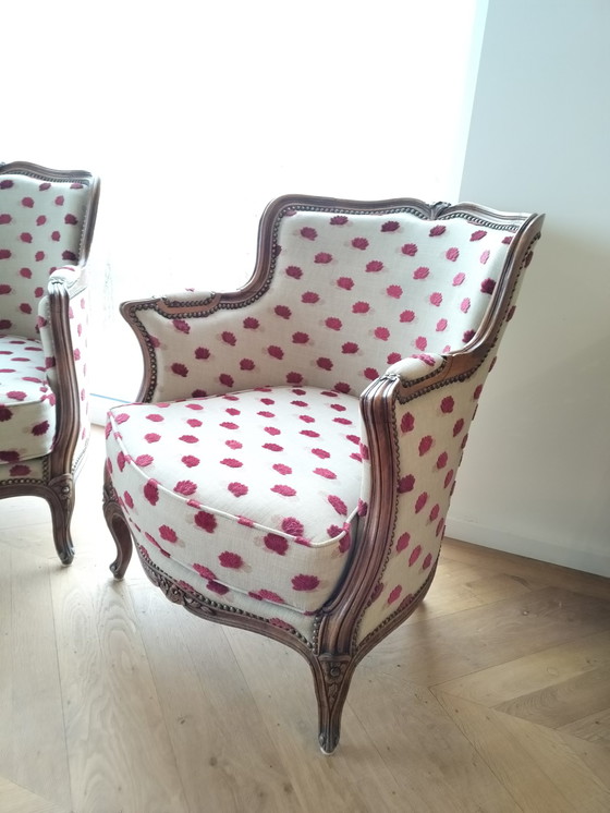 Image 1 of 2 antique french fauteuils - recently retrimmed