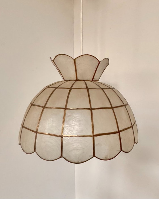 Suspension Vintage En Nacre Et Laiton, France 1970 – Brass (photo 2 of 5)