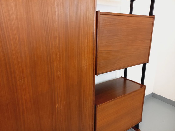 Image 1 of Vintage Italian teak and metal double modular bookshelf from the 60s